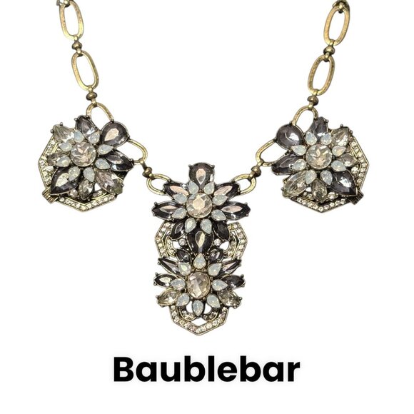 BaubleBar Statement Necklace Crystal Accents Antique Gold-Tone Links Adjustable - Picture 14 of 14